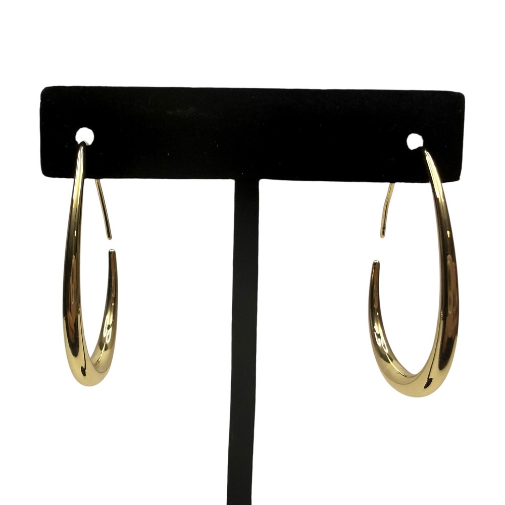 Gold Tone Teardrop Hoop Dangle Earrings Modern Minimalist Fashion Jewelry